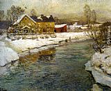 Cottage by a Canal in the Snow by Fritz Thaulow